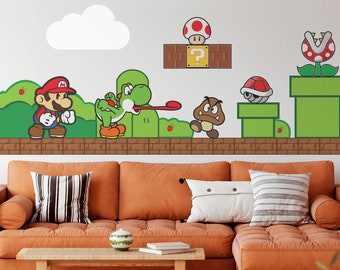 Super Mario Wall Decal Nintendo Wall Mural for Children Room Kids Room Decoration (3 Combo set)