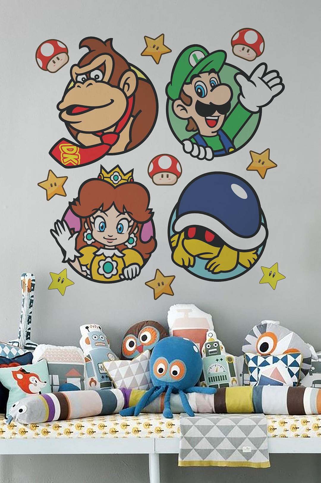 Super Mario Wall Decal Luigi Wall Sticker Mushroom Wallpaper Etsy