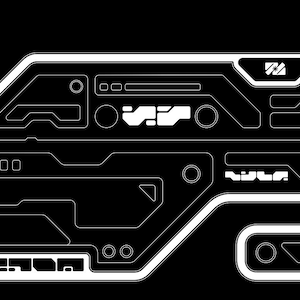 Könnte beinhalten: Eine weiße Umrandung eines futuristischen Bedienfelds mit dem Text "SECTOR" und "NULA" darauf. Das Panel verfügt über eine Reihe von Knöpfen, Schaltern und Drehknöpfen.