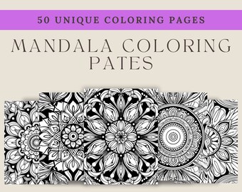 Libro para colorear con patrones intrincados de mandalas - 50 patrones y diseños / Páginas para colorear para aliviar el estrés y la ansiedad / Descarga digital PDF