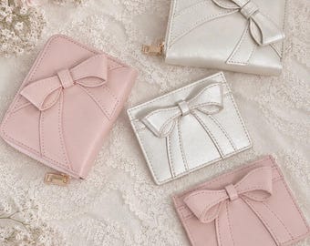 Coquette Bow Wallet Cute Card Holder Small Zip Purse Kawaii PU Wallet