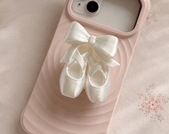 Ballet Shoes Phone Stand, Coquette Bow Phone Grip, 3D Balletcore Phone Holder, White Pink Cute Phone Accessory