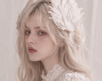 Handmade Angel Wing Hair Clips, Gothic Halloween Headpiece, Poseable Embroidered Wings, Lolita Dark Angel Hair Accessory