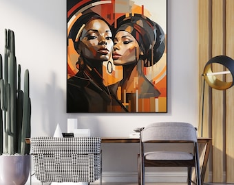 Afrocentric Women Portrait, Abstract African Wall Art, Bohemian Digital Print, Modern Home Decor