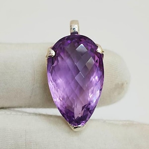 ファセットカットのアメジストペンダント｜925スターリングシルバージュエリー｜26x15x13mm｜9.10グラム｜ハンドメイドジュエリー｜パートナーへの完璧なギフト。