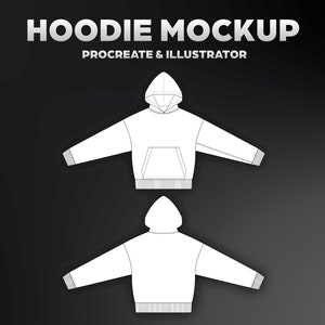 Hoodie Vektor Mockup Streetwear und Mode Tech Pack Illustrator Technische Zeichnung Template Design - Digitale Datei