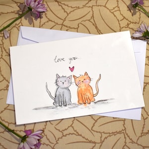Love You Kitty Cat Card | Handmade Watercolor Card | Valentines Day | Cute Cats | Greeting Card | Cute Animals | Birthday Card | Blank Card