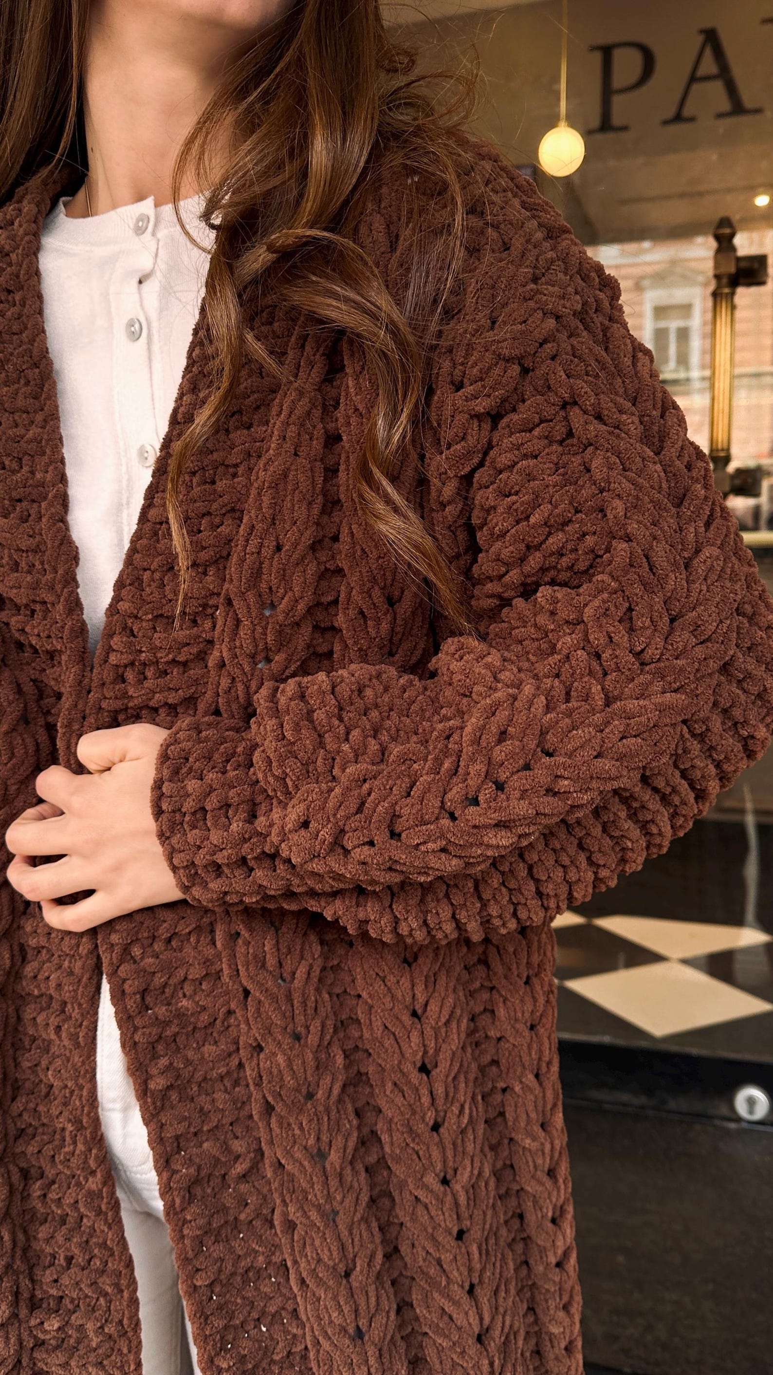 Crochet Coat Pattern PDF + Video Tutorial, Finger Knitting Pattern ...