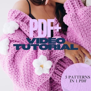 DIY Pattern 3 Puffy Cardigans for Beginners, Finger Crochet PDF, No Needles, Bubble Cardigan, Hand Knit Cardigan, Knit Sweater