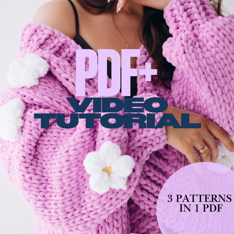 DIY Pattern 3 Puffy Cardigans for Beginners, Finger Crochet PDF, No Needles, Bubble Cardigan, Hand Knit Cardigan, Knit Sweater