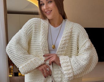 Long Knit Cardigan, Oversized Crochet Maxi Coat, Handmade Boho Sweater, Cozy Custom Knitwear for Women