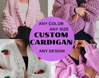 Custom Plush Knit Cardigan, Chunky Crochet Sweater, Fall Outerwear