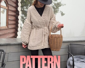 Finger Knit Cardigan Pattern PDF, Hand Crochet Sweater Tutorial, No Needles Cardigan Pattern, Alize Puffy Knit Guide
