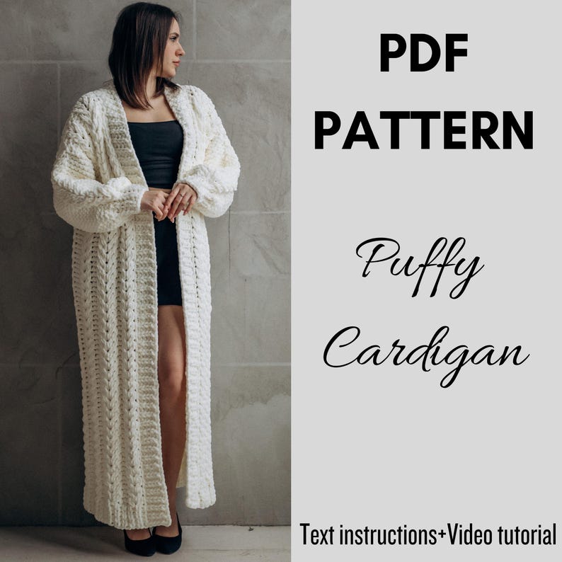 Crochet Coat Pattern PDF + Video Tutorial, Finger Knitting Pattern ...