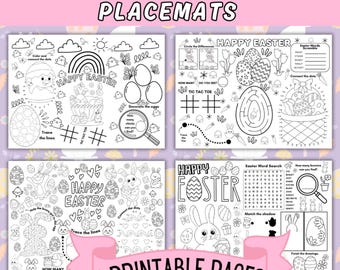 4 Easter Activity Placemats Printable for Kids,Easter Coloring Placemat, Easter Games Printable,Classroom Easter Activity,Coloring & Puzzles