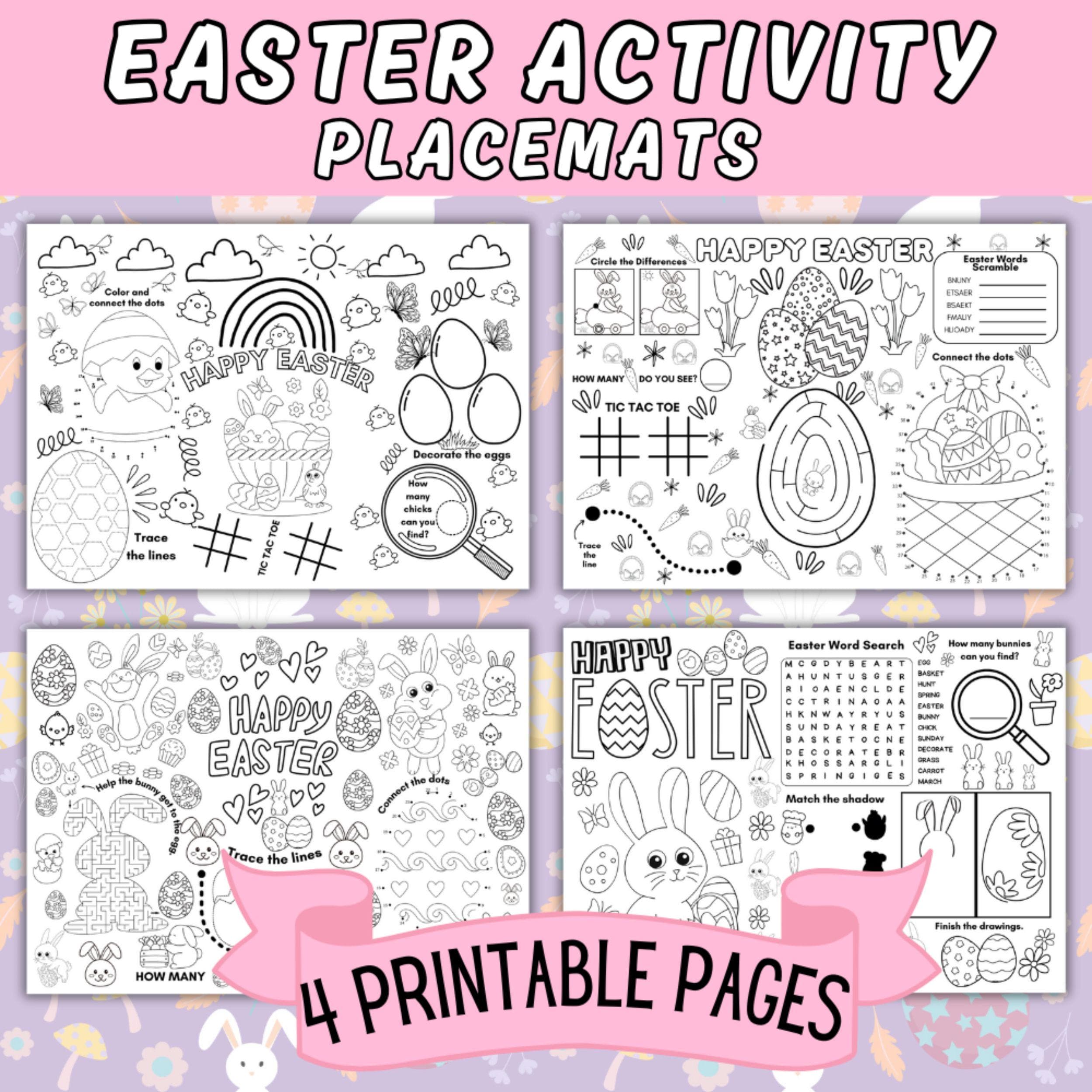4 Easter Activity Placemats Printable for Kids,easter Coloring Placemat ...