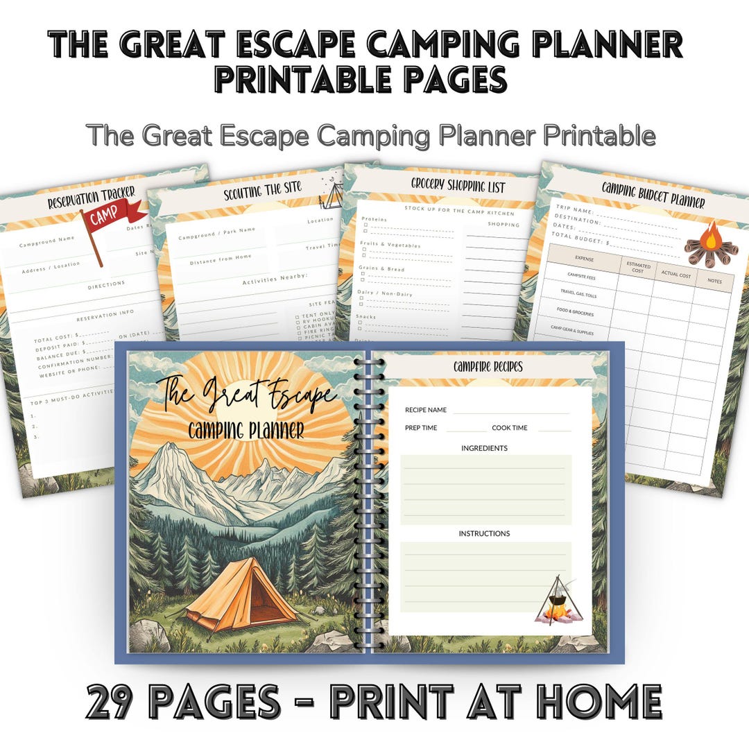 Camping Planner Printable PDF | 29 Pages RV Trip Planner | Tent Camping ...