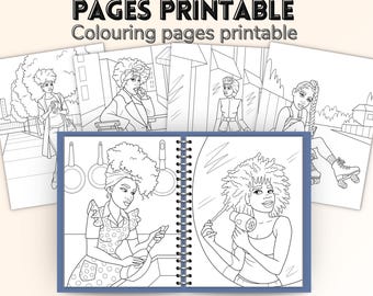 30 pagine da colorare di donne nere / Illustrazioni di donne nere stampabili / Pagine da colorare 8,5x11" in JPG e PNG / Arte per la cura di sé e il rilassamento