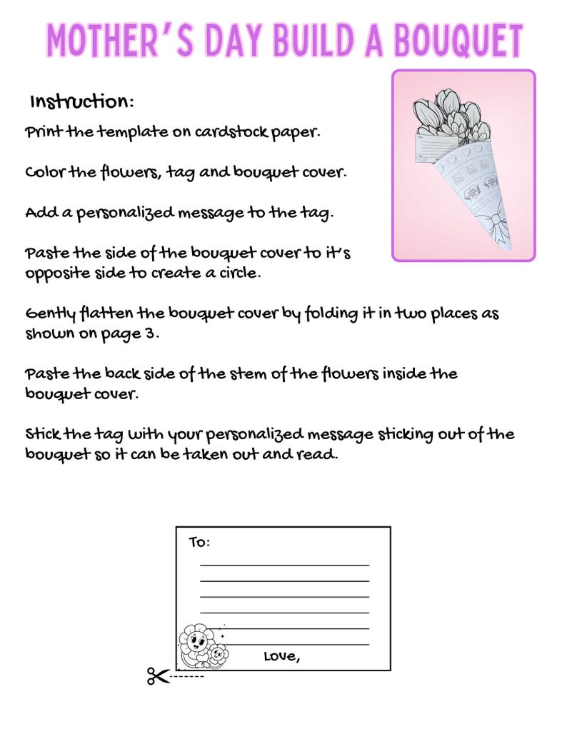 Mothers Day Build a Bouquet Printable Craft ,kids Flower Coloring ...