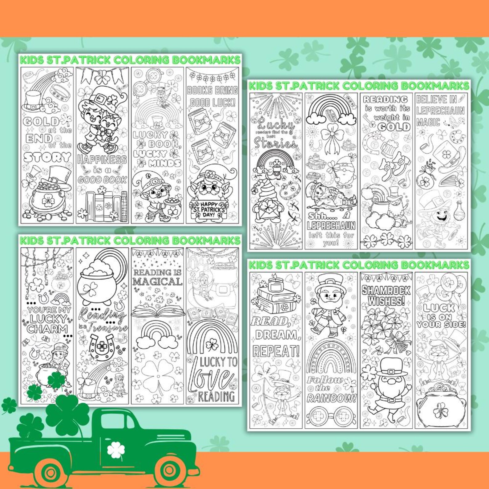 St Patricks Day Coloring Bookmarks Printable,kids Shamrock Bookmark to ...