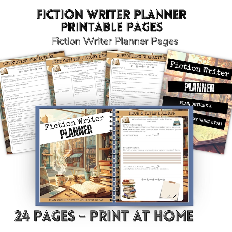 Fiction Writer Planner Printable,Novel Writing Workbook Story Planner,Main Character Profile, Plot Outline Chapter Tracker, Writing Schedule image 1