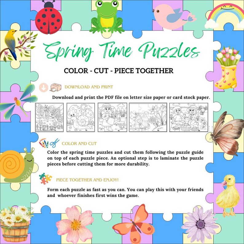 Multiplus Spring Puzzle Spring Printable Puzzles for Kids , Color Cut and Assemble Activity ...