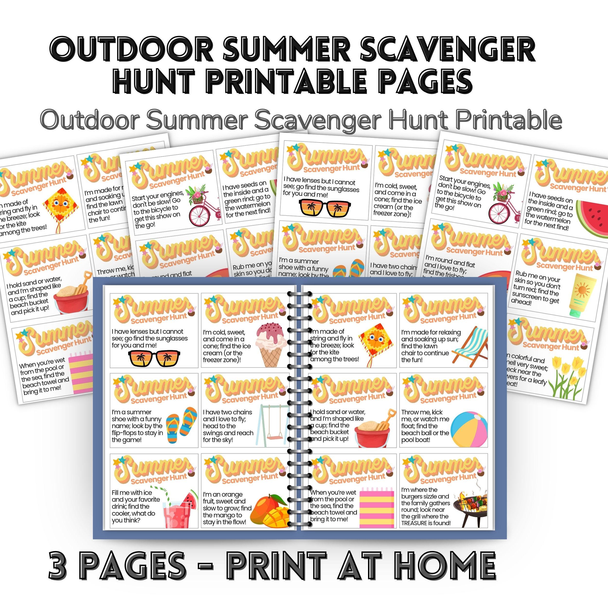 Outdoor Summer Scavenger Hunt Printable , Game for Kids Beach Treasure ...