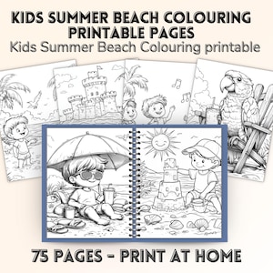 Kids Summer Beach Coloring Pages | 75 Printable Summer Coloring Sheets | Fun Beach Activities for Kids | PDF Summer Coloring Book