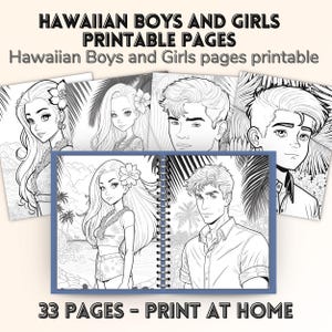 ハワイアンな男の子と女の子向けの印刷可能なぬり絵33ページ | ルアウパーティーのアクティビティ | ビーチでの誕生日 | アロハパーティーのぬり絵 | ビーチパーティーの子供向け