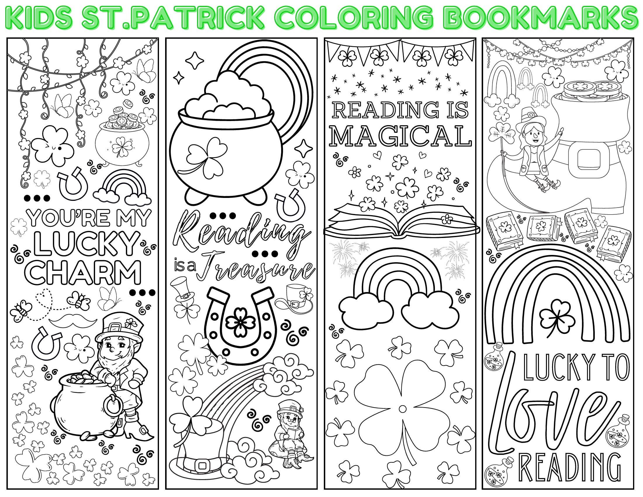 St Patricks Day Coloring Bookmarks Printable,kids Shamrock Bookmark to ...