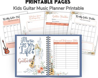 Kids Guitar Music Planner Printable • 45 Guitar Practice Tracker Pages • Music Lesson Organizer for Kids • PDF Guitar Practice Journal