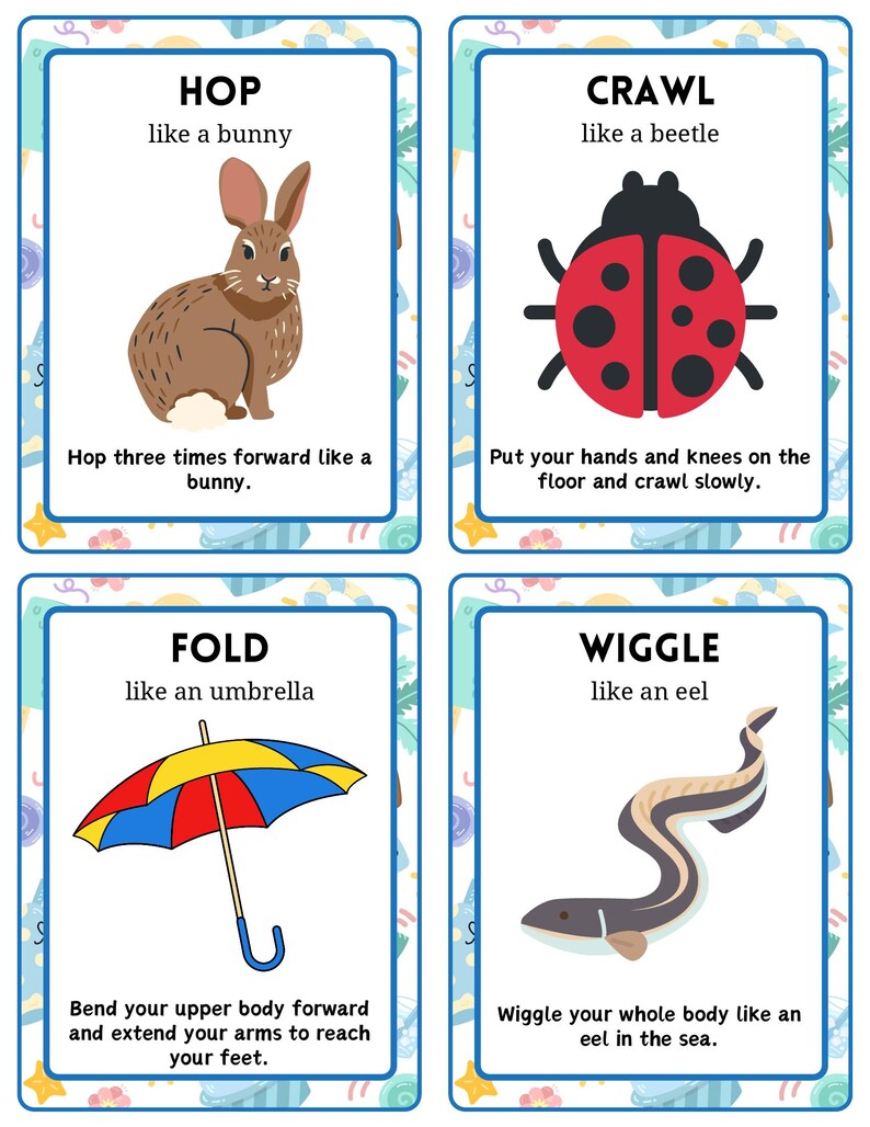 Summer Movement Cards Printable , Kids Activity Game , Animal Movement Cards ,Toddler Flashcards , Gross Motor Skills , Preschool Activities image 12