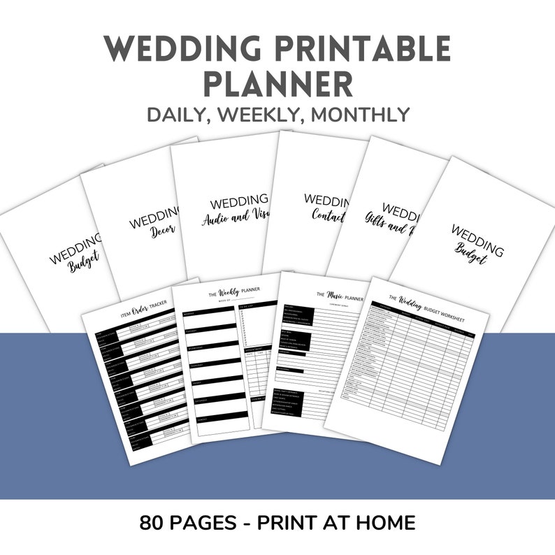 Complete Black and White Printable Wedding Planner - 80 Pages, 8.5 X 11 ...