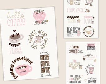Digital Coffee Stickers for GoodNotes | 20 Caffeine-Themed Coffee Lover Stickers , Pre-Cropped Digital Stickers for Coffee Enthusiasts