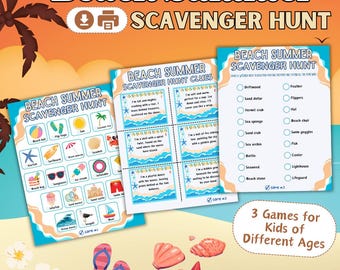 Beach Scavenger Hunt Printable , Kids Summer Game , Outdoor Treasure Hunt PDF , Beach Activity , Backyard Party Game , Kids summer, 3 Pages