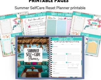 Summer SelfCare Planner Printable, Weekly Reset Routine Insert, SelfCare Journal , Mood Tracker, Daily Reset Pages, Mental Wellness Planner