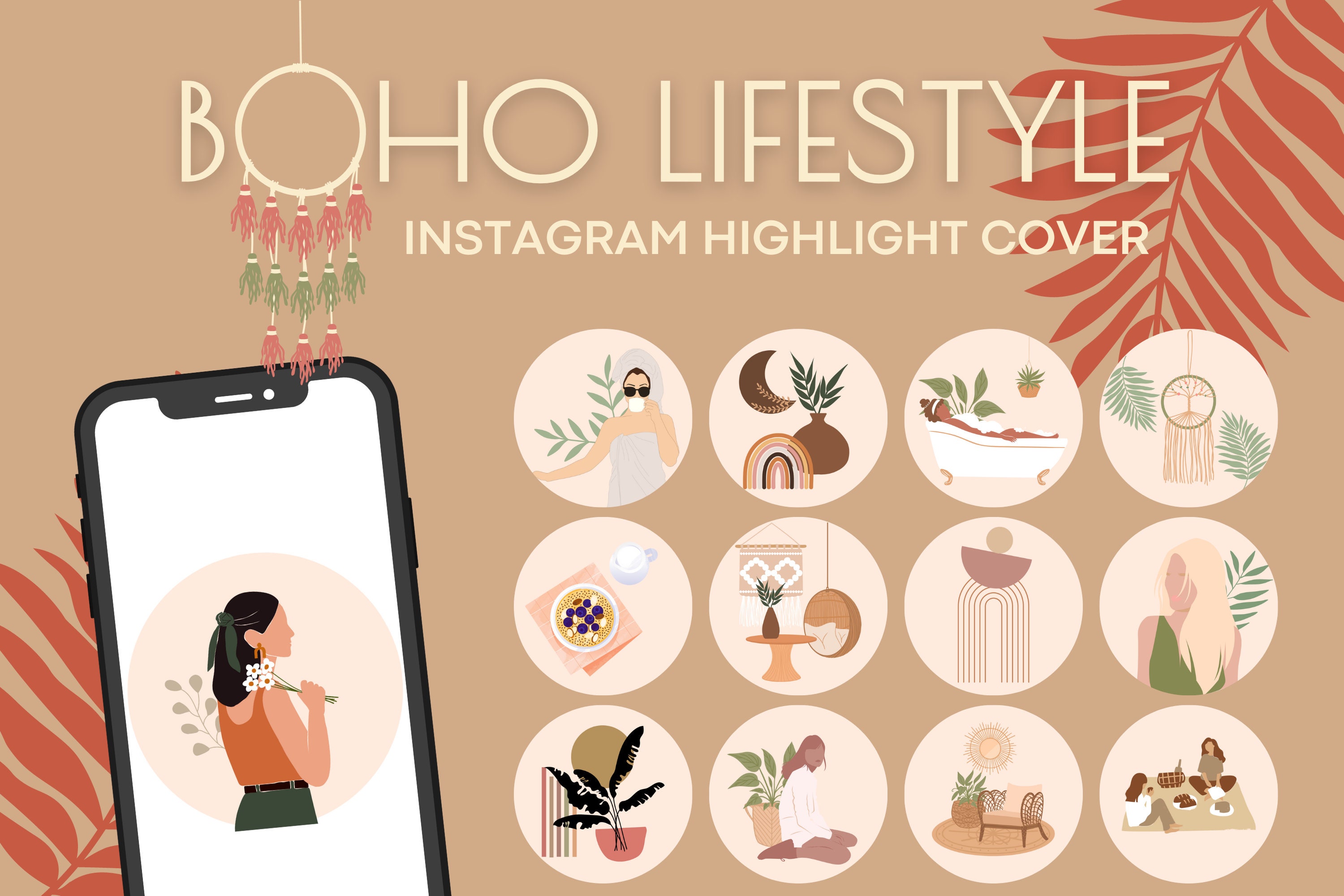25 Boho Instagram Highlight Cover Icons Western Highlight Covers Brown ...