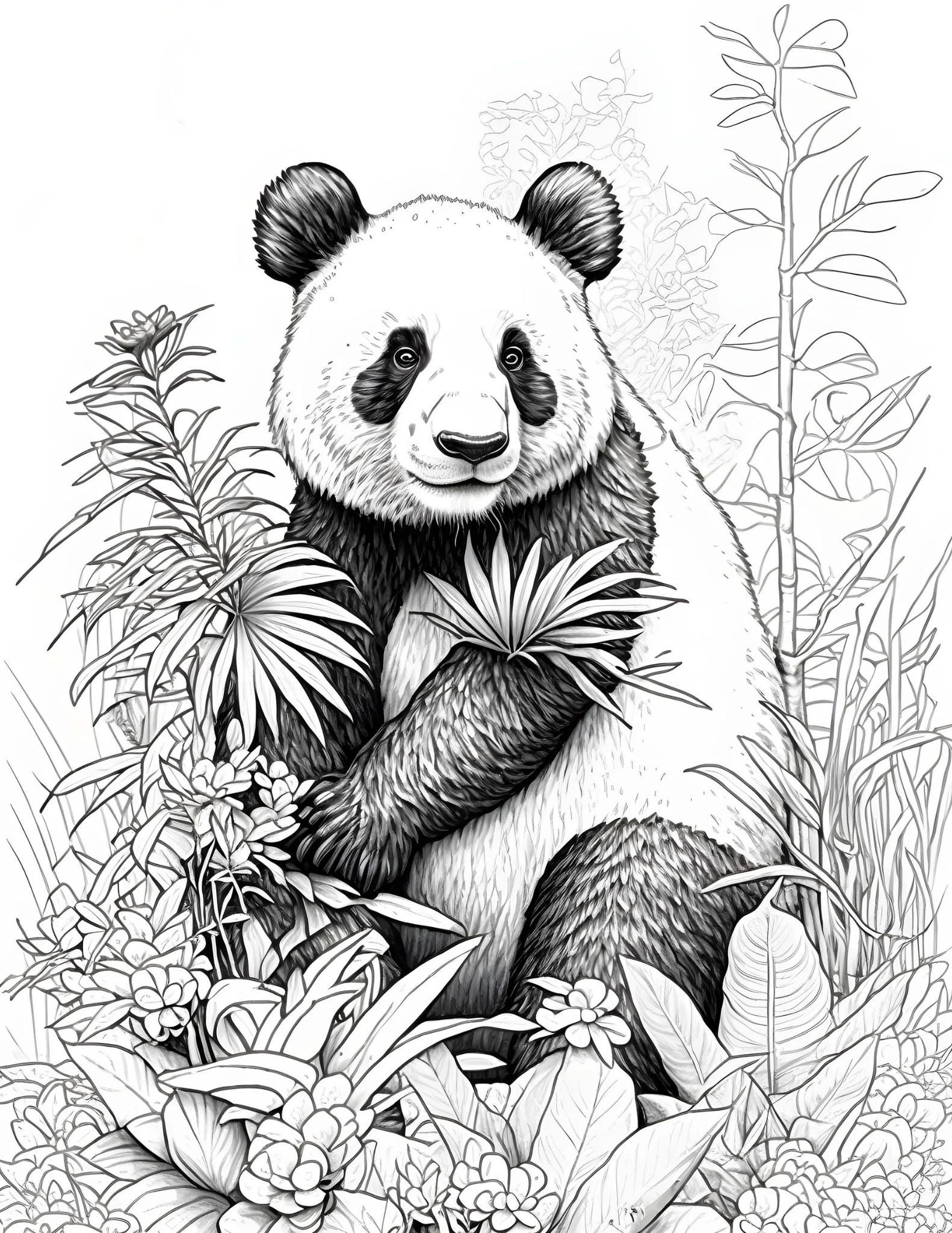 大人と子供向けのパンダのジャングルぬり絵33ページ | 印刷可能なパンダぬり絵PDF | ジャングル動物ぬり絵シート | すぐにダウンロード -  Etsy 日本, image size:1582x2048