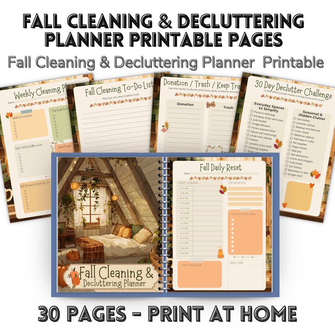 Fall Cleaning & Decluttering Planner Printable | 30 Pages Home Cleaning ...