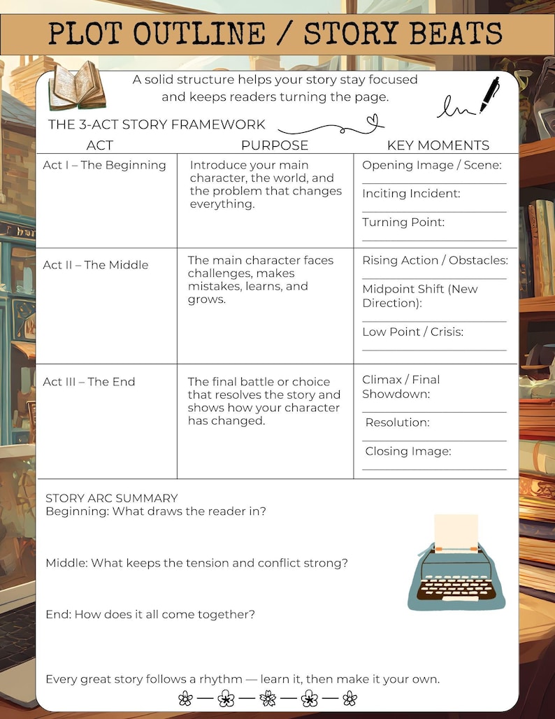 Fiction Writer Planner Printable,Novel Writing Workbook Story Planner,Main Character Profile, Plot Outline Chapter Tracker, Writing Schedule image 4