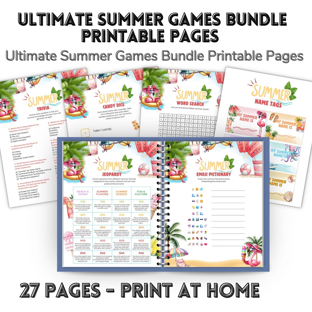 Summer Games Bundle Printable , 20 Party Games , Summer Party Games for