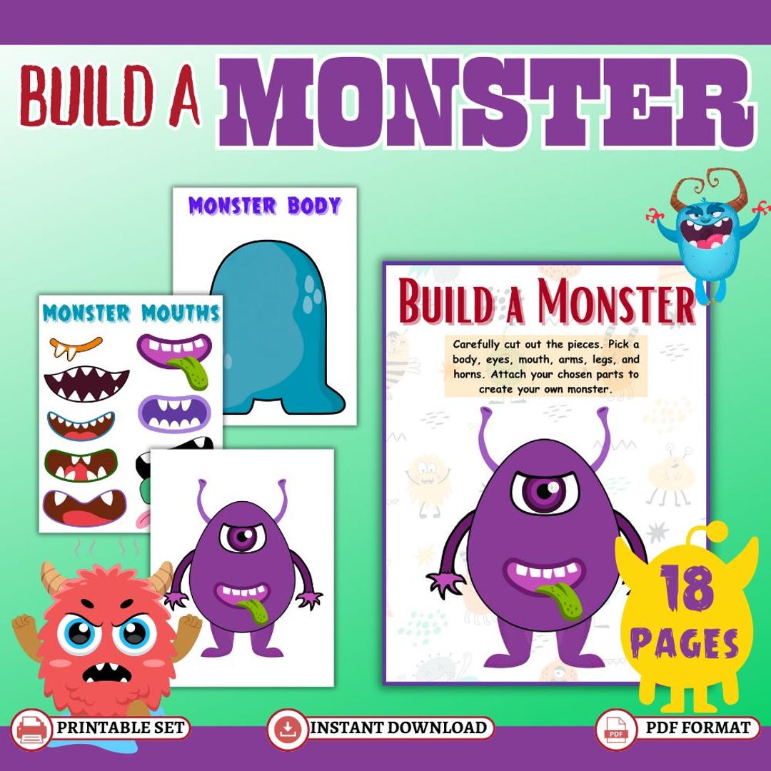 Build A Monster Printable Kids Craft , Halloween Activity , Cut and ...