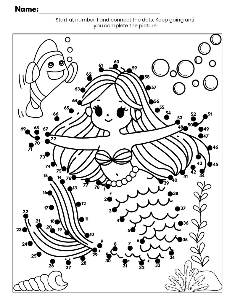Mermaid Dot to Dot Printable Kids Activity,book Under the Sea ...