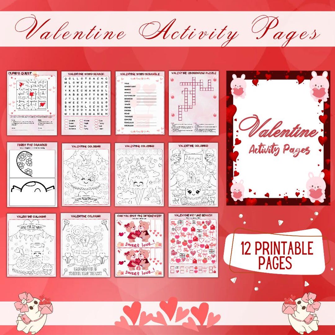Valentine Activity Games Printable for Kids and Adults,valentines Party ...
