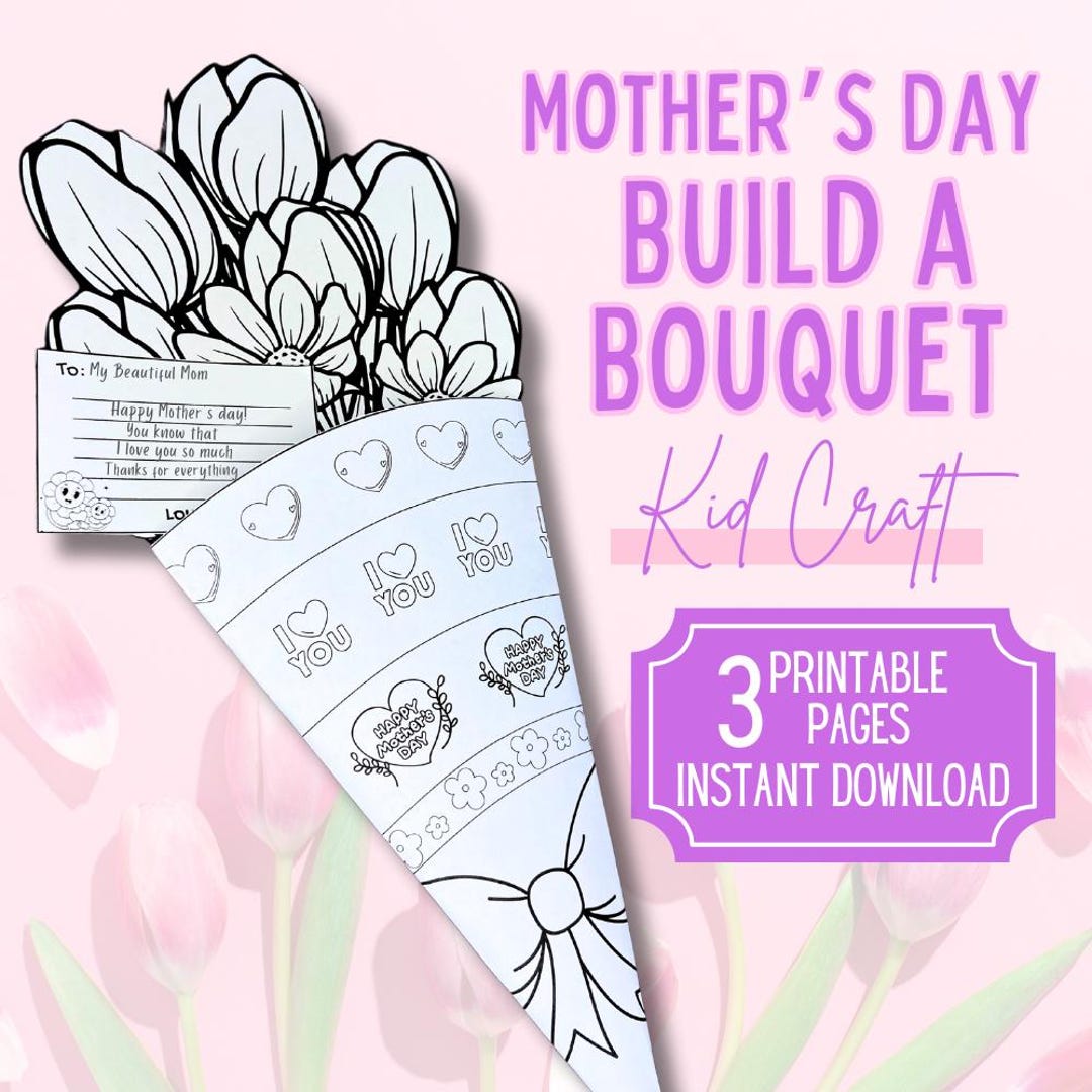Mothers Day Build a Bouquet Printable Craft ,kids Flower Coloring ...