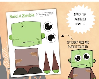 Construisez un artisanat de zombie pour les enfants - Imprimable - Activité Halloween couper-coller au format PDF - Modèle d'artisanat d'Halloween de 1 page - Téléchargement immédiat