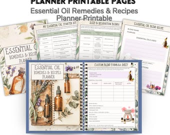 Essential Oil Planner Printable, Aromatherapy Journal, Essential Oil Recipes & Remedies Binder, Blend Recipe Cards, Wellness Tracker, 30