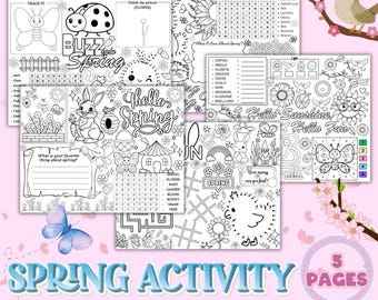 Spring Activity Placemats Printable for Kids, Spring Coloring Placemats, Spring Activity Bundle , Classroom Activity Sheets, Kids Activities