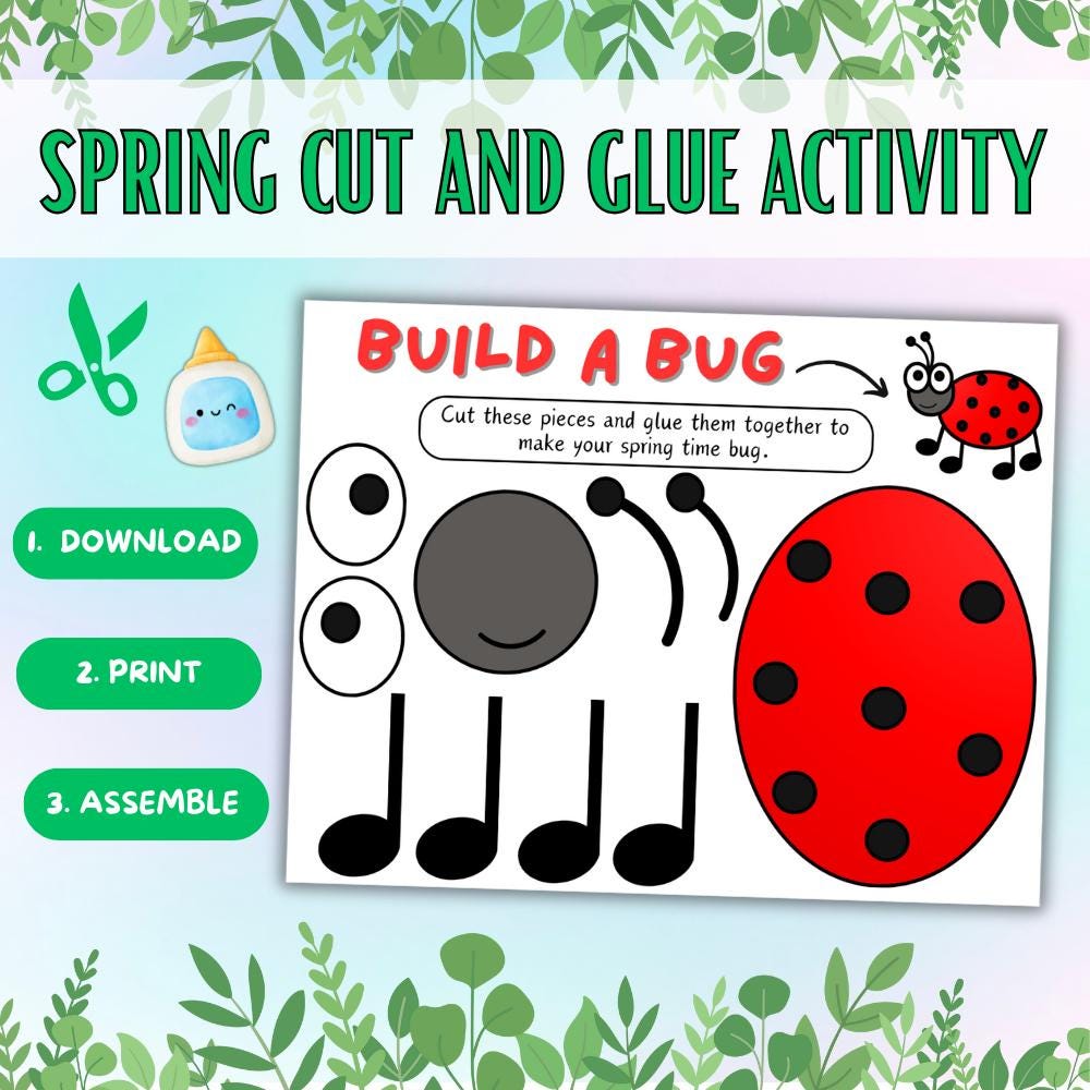 Build a Ladybug Craft Printable, Spring Cut and Glue Activity for…