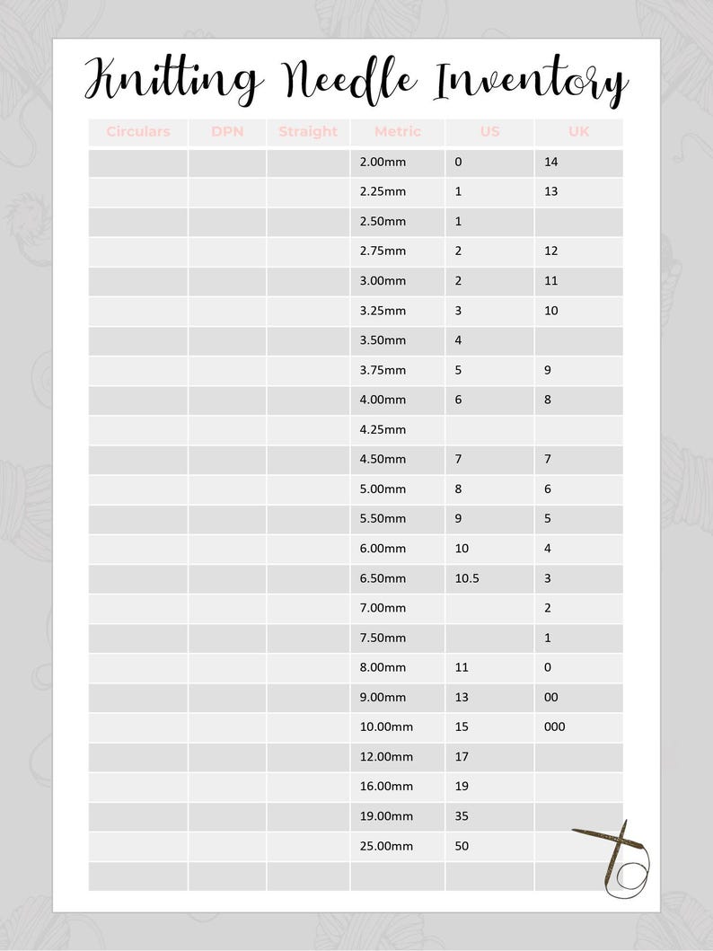 Needle Inventory Knitting Projects Planner Printable, Knitting Planner, Yarn Stash ...